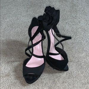 Miss America Zena Black Satin Peep Toe Pump
